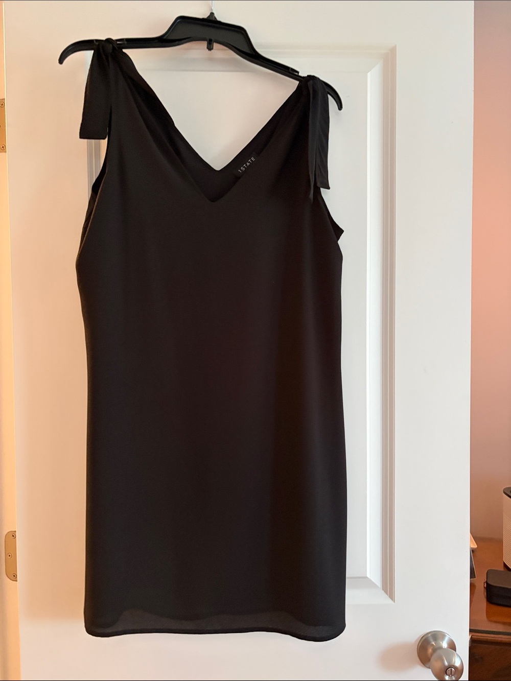 1.STATE Black Tie-Shoulder V-Neck Mini Dress